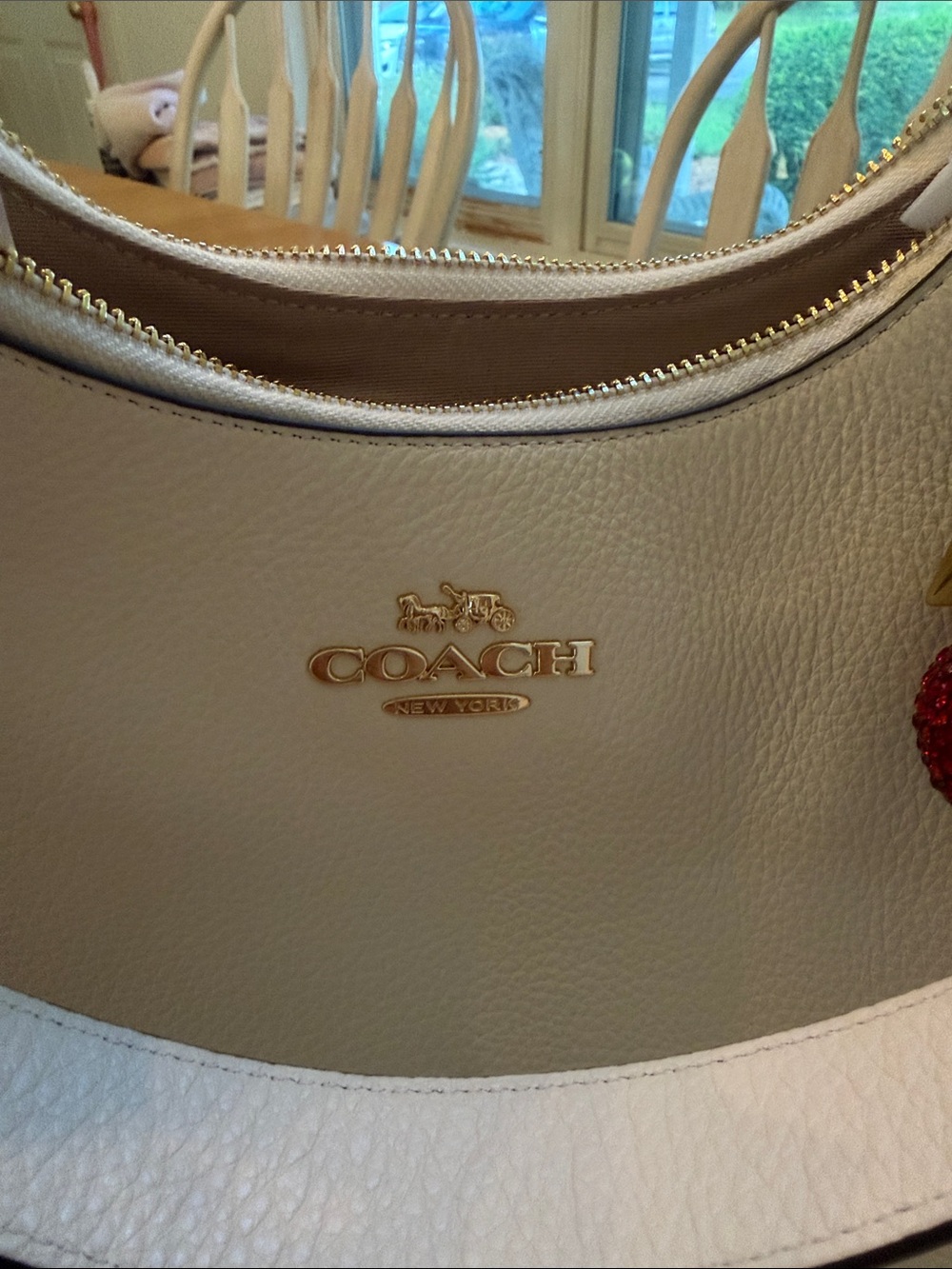 Coach Chalk Pebble Leather Shoulder Bag with Red Cherry Charm - Picture 7 of 11